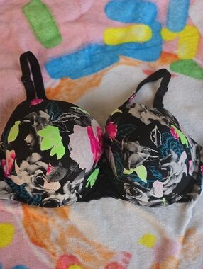 Torrid Floral Printed Underwire Bra in Black with Neon Accents